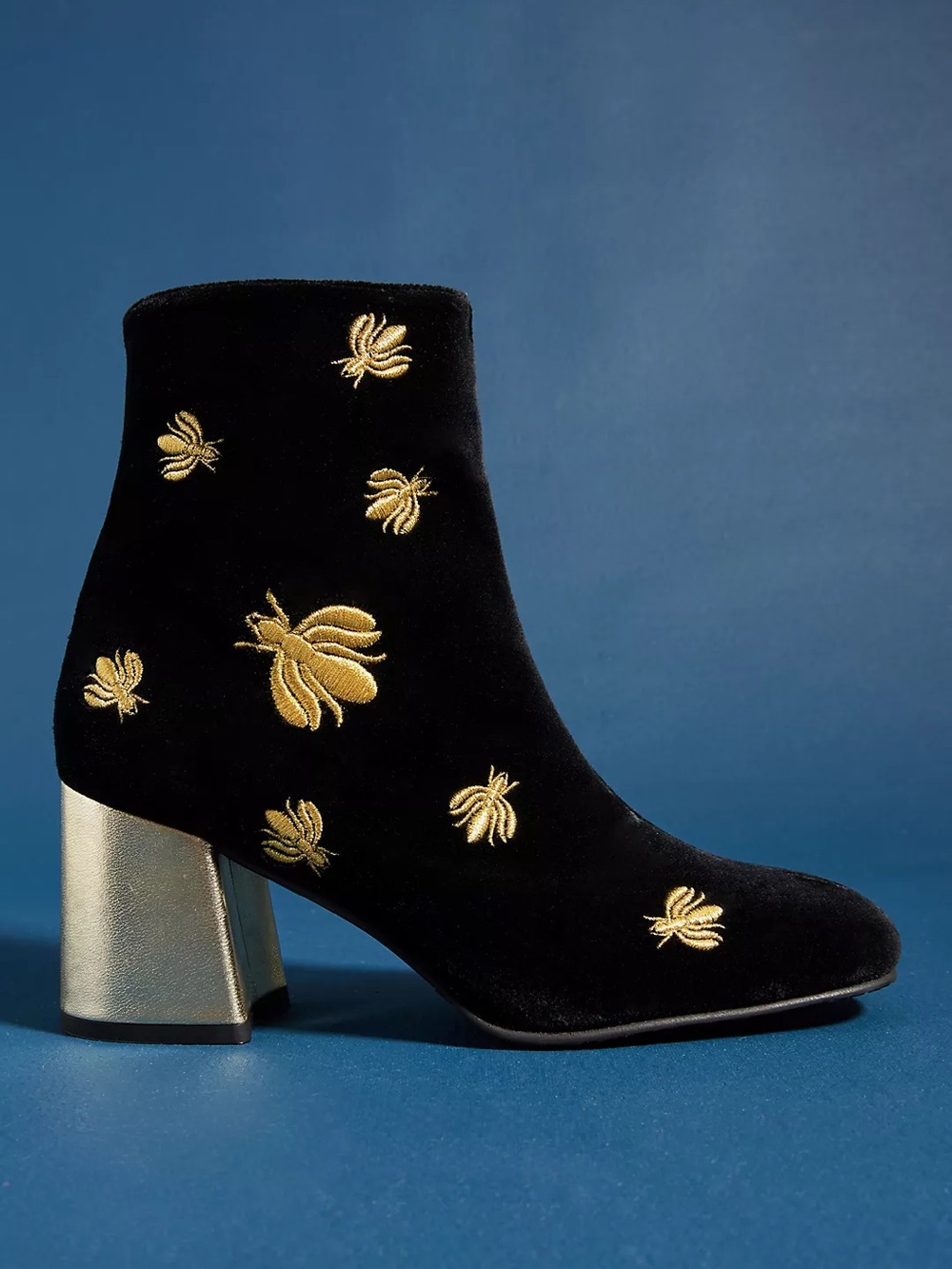 Jon Josef Velvet Ankle Boot with Gold Embroidered Motifs
